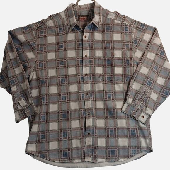 Zeppelin Vintage Jean Shirt Mens XL Gray/Blue Plaid Button Up Casual Y2K - Picture 2 of 12
